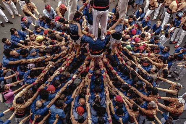 August 16, 2026, Barcelona, Catalonia, Spain: Members of the Castellers de la Vila de Gracia gather to form the Ã¢â‚¬oepinya,Ã¢â‚¬Â the base that supports a human tower, during the Festa Major de Gro cia. Barcelona Spain - ZUMAo105 20260816_fap_o105_042 Copyright: xMatthiasxOesterlex