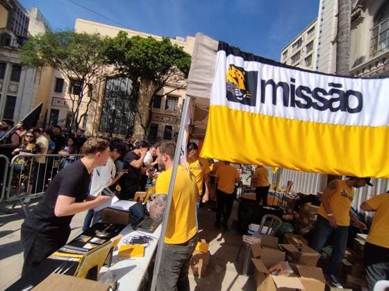 RECORD DATE NOT STATED first act of Renan Santos campaign Sao Paulo (SP), 08 16 2026 - Politics Elections Campaign - First public campaign event of the candidate for president of the Missao party, Renan Santos, in front of the USP Law School in Largo Sao Francisco in downtown Sao Paulo.(Foto: Leandro Chemalle Thenews2 imago images) first act of Renan Santos campaign  Copyright: xLeandroxChemallex