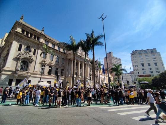RECORD DATE NOT STATED first act of Renan Santos campaign Sao Paulo (SP), 08 16 2026 - Politics Elections Campaign - First public campaign event of the candidate for president of the Missao party, Renan Santos, in front of the USP Law School in Largo Sao Francisco in downtown Sao Paulo.(Foto: Leandro Chemalle Thenews2 imago images) first act of Renan Santos campaign  Copyright: xLeandroxChemallex