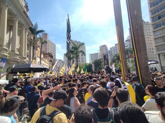 RECORD DATE NOT STATED first act of Renan Santos campaign Sao Paulo (SP), 08 16 2026 - Politics Elections Campaign - First public campaign event of the candidate for president of the Missao party, Renan Santos, in front of the USP Law School in Largo Sao Francisco in downtown Sao Paulo.(Foto: Leandro Chemalle Thenews2 imago images) first act of Renan Santos campaign  Copyright: xLeandroxChemallex