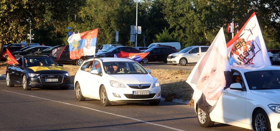 16.08.2026 Belgrade(Serbia) Politics Life Rally of support to Russia-protest car ride due to the official visit of the President of Ukraine Volodymyr Zelensky to Serbia. Messages of opposition to Western policy and sanctions against Russia.