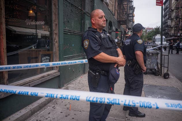August 17, 2026, New York, Ny, United States: Police and media on scene of a stabbing and police involved shooting on Ludlow Street in the Lower East Side of Manhattan in New York City on Saturday, August 16, 2026. New York United States - ZUMAt177 20260817_znp_t177_004 Copyright: xJohnxTaggartx