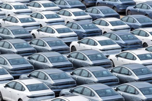 China Automotive Export Aerial view of new BYD electric cars waiting for shipment to overseas markets in a port in Yantai in eastern China s Shandong province, Monday, Aug. 17, 2026., Credit:stringer Utuku Feature China Avalon CHINA, SHANDONG, YANTAI  Copyright: xstringerx xUtuku FeaturexChinax xAvalonx 1124490138