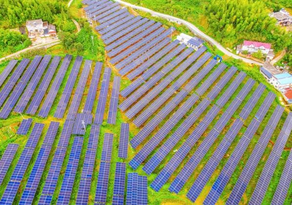 Photovoltaic Panel ANQING, CHINA - AUGUST 15, 2026 - Rows of photovoltaic panels on the mountain in Yuexi County, Anqing City, Anhui Province, China on August 15, 2026. Anqing Anhui China  Copyright: xCFOTOx i1786973723729