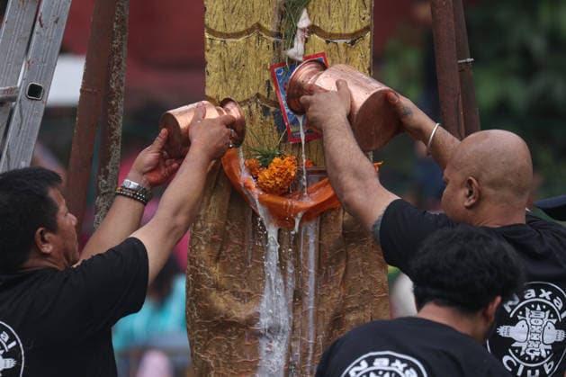 August 17, 2026, Kathmandu, Bagmati, Nepal: The Naag Panchami festival is being celebrated today with traditional worship and offerings to serpents. Observed annually on the fifth day of the bright fortnight of the month of Shrawan, this festival involves pasting images of serpents on the main entrance of homes and visiting serpent ponds (Naagdah) for worship. Kathmandu Nepal  - ZUMAa308 20260817_znp_a308_018 Copyright: xChandraxBahadurxAlex