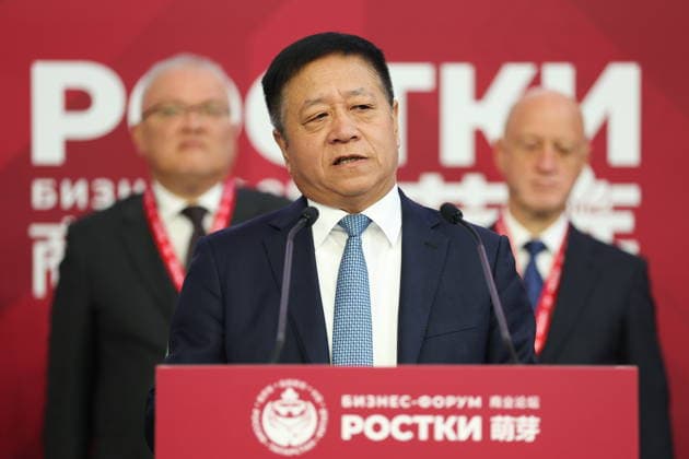 RUSSIA, REPUBLIC OF TATARSTAN - AUGUST 17, 2026: Zhang Hanhui, Ambassador of China, speaks during a ceremony to open the 2026 Russia-China Business Forum titled Sprouts: Russia and China Mutually Beneficial Cooperation and held at the Kazan Expo International Exhibition Centre in Bolshiye Kabany, southeast of Kazan. TASS Host Photo Age Russia  - ZUMAt113 20260817_zaa_t113_030 Copyright: xYegorxAleyevx