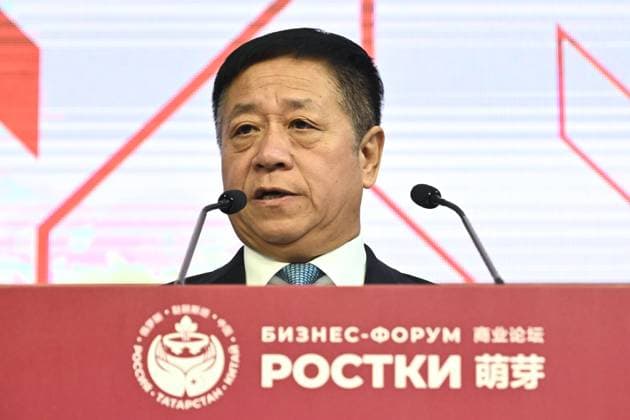 Russia China Business Forum 9222969 17.08.2026 Chinese Ambassador to Russia Zhang Hanhui speaks during an opening ceremony of the 4th International Forum Sprouts: Russia and China - Mutually Beneficial Cooperation in Kazan, Republic of Tatarstan, Russia. Maksim Bogodvid Sputnik Kazan Republic of Tatarstan Russia  Copyright: xMaksimxBogodvidx