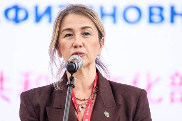 RUSSIA, REPUBLIC OF TATARSTAN - AUGUST 17, 2026: Irada Ayupova, Culture Minister of the Republic of Tatarstan, speaks during a ceremony to open the Cross-Cultural Area of the 2026 Russia-China Business Forum titled Sprouts: Russia and China – Mutually Beneficial Cooperation and held at the Kazan Expo International Exhibition Centre in Bolshiye Kabany, southeast of Kazan. Sofya Sandurskaya TASS Host Photo Agency  96293464