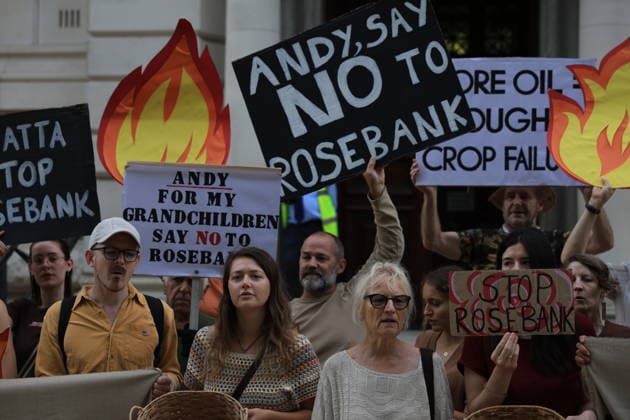 Fossil Free London Crop Failure Protest outside the Treasury, London, UK 17 August 2026 Campaigners stage a protest outside the Treasury on Horse Guards Road, London, UK, on 17 August 2026, calling on Prime Minister Andy Burnham to reject the Rosebank oil field as the public consultation closes. Holding empty harvesting baskets and hessian bags labelled Wheat - Failed , the protesters highlight the connection between fossil fuel extraction and the crop failures resulting from climate-driven heatwaves and droughts., Credit:PETE SPELLER Avalon UK, London  Copyright: xPETExSPELLERx xAvalonx 1124555636