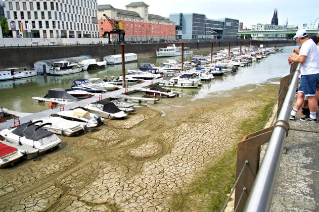 Der Rhein ist in Köln so niedrig wie noch nie. In der Nacht zu Sonntag fiel der Pegel auf nur 45 Zentimeter und damit deutlich unter den bisherigen Tiefststand. Für die Schifffahrt wird das zunehmend zum Problem. Köln, 16.08.2026 *** The Rhine in Cologne is at an all-time low. Overnight into Sunday, the water level dropped to just 45 centimeters, well below the previous record low. This is becoming an increasing problem for shipping. Cologne, August 16, 2026 Foto:xC.xAdolph xFuturexImagex niedrigwasser_6861