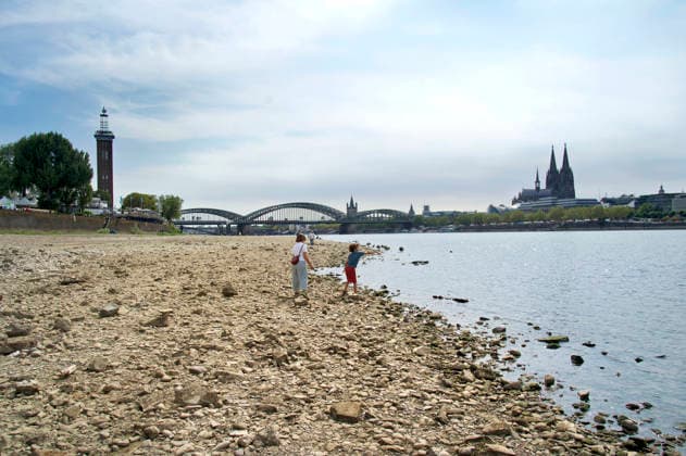Der Rhein ist in Köln so niedrig wie noch nie. In der Nacht zu Sonntag fiel der Pegel auf nur 45 Zentimeter und damit deutlich unter den bisherigen Tiefststand. Für die Schifffahrt wird das zunehmend zum Problem. Köln, 16.08.2026 *** The Rhine in Cologne is at an all-time low. Overnight into Sunday, the water level dropped to just 45 centimeters, well below the previous record low. This is becoming an increasing problem for shipping. Cologne, August 16, 2026 Foto:xC.xAdolph xFuturexImagex niedrigwasser_6872