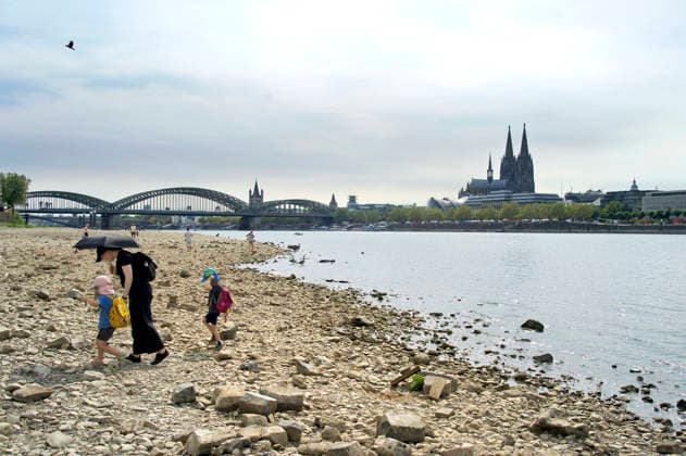 Der Rhein ist in Köln so niedrig wie noch nie. In der Nacht zu Sonntag fiel der Pegel auf nur 45 Zentimeter und damit deutlich unter den bisherigen Tiefststand. Für die Schifffahrt wird das zunehmend zum Problem. Köln, 16.08.2026 *** The Rhine in Cologne is at an all-time low. Overnight into Sunday, the water level dropped to just 45 centimeters, well below the previous record low. This is becoming an increasing problem for shipping. Cologne, August 16, 2026 Foto:xC.xAdolph xFuturexImagex niedrigwasser_6873