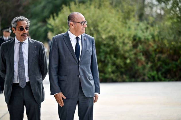 Sebastion Lecornu Meets Local Elected - Merignac France s Interior Minister Laurent Nunez and France s Trade Minister Serge Papin at the Technowest, before a meeting with Gironde and Landes local elected representatives and socio-economic stakeholders, to support the reconstruction of the towns and forests affected by the fires of summer 2026. In Mérignac, August 17, 2026. Photo by Ugo Amez Pool ABACAPRESS.COM Merignac France  Copyright: xAmezxUgo Pool ABACAx