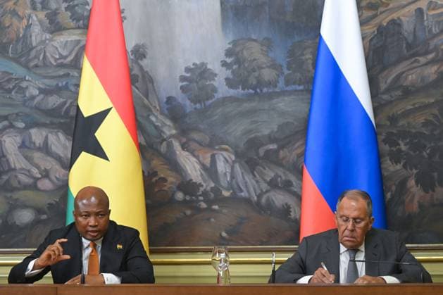 Russia Ghana 9223071 17.08.2026 Russian Foreign Minister Sergey Lavrov and Ghanaian Foreign Minister Samuel Okudzeto Ablakwa, left, attend a news conference following their meeting, in Moscow, Russia. Sergey Guneev Sputnik Moscow Russia  Copyright: xSergeyxGuneevx