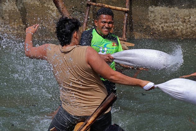 August 17, 2026, Banda Aceh, Aceh, Indonesia: Participants competed in a traditional pillow fighting contest in Banda Aceh, Aceh Province, Indonesia, on Monday, August 17, 2026. People across the country celebrated the 81st anniversary of the Republic of Indonesia s independence with various traditional games. Banda Aceh Indonesia  - ZUMAs340 20260817_zip_s340_011 Copyright: xKhairuxSyukrillahx