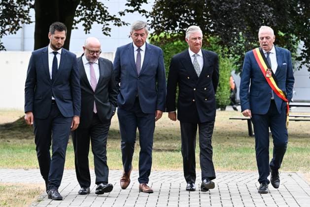 a visit of Belgian king to the crisis center in Vottem, as fire rages in the Hautes Fagnes (High Fens) nature reserve, on Monday 17 August 2026 in Waimes. The fire started on August 14th and 2700 hectares (on a total of 4500) are impacted.  JILLxDELSAUX 183604036