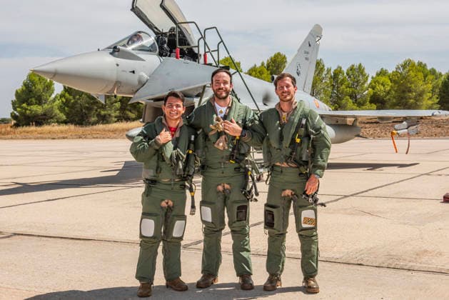 The Eurofighters that participated in the multinational exercise Pitch Black 26, held in Australia, return to Albacete I D Lieutenant Brenno Cornelio Ambrosinim Cuesta, along with Captain José David Banón Sánchez and Captain Álvaro Ibeas, upon their arrival after participating in the multinational exercise Pitch Black 26, return to Albacete Air Base on August 17, 2026, in Albacete, Castilla-La Mancha, Spain. The personnel and the six Eurofighters from the 14th Wing return after participating in Pitch Black 26, a multinational air exercise held in northern Australia from July 20 to August 7, focused on high-intensity combat maneuvers and joint missions. Spain participated with six Eurofighters and support aircraft, alongside forces from 21  Copyright: xVictorxFernandezx 7718758