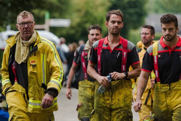Picture taken at the command center in Sourbrodt, as fire rages in the Hautes Fagnes (High Fens) nature reserve, on Monday 17 August 2026. The fire started on August 14th and 3000 hectares (on a total of 4500) are impacted.  NICOLASxLAMBERT 183613951