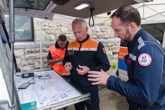 Picture taken at the command center in Sourbrodt, as fire rages in the Hautes Fagnes (High Fens) nature reserve, on Monday 17 August 2026. The fire started on August 14th and 3000 hectares (on a total of 4500) are impacted.  NICOLASxLAMBERT 183613949