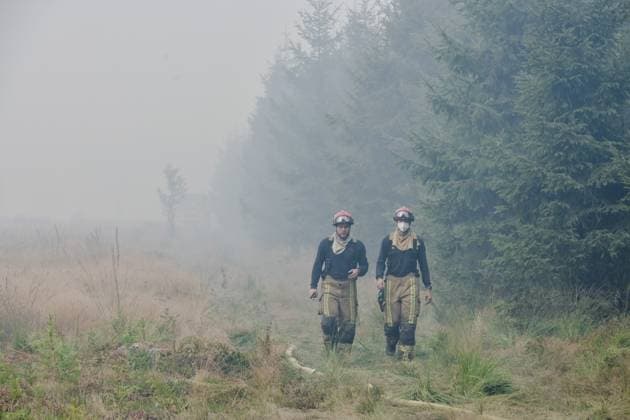 Picture of firefighters taken at the command center in Sourbrodt, as fire rages in the Hautes Fagnes (High Fens) nature reserve, on Monday 17 August 2026. The fire started on August 14th and 3000 hectares (on a total of 4500) are impacted.  NICOLASxLAMBERT 183613939