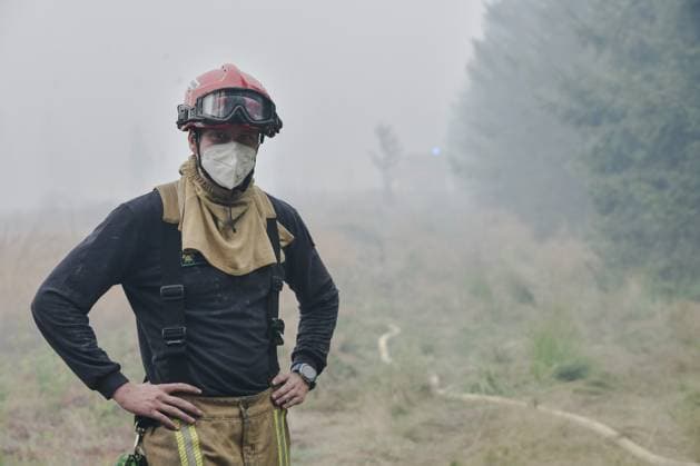 Picture of firefighters taken as fire rages in the Hautes Fagnes (High Fens) nature reserve, on Monday 17 August 2026. The fire started on August 14th and 3000 hectares (on a total of 4500) are impacted.  NICOLASxLAMBERT 183613935