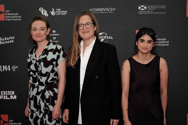 UK: Edinburgh International Film Festival at The Caledonian Hotel, Edinburgh, Scotland on 17 August 2026: Pictured: Flora Kate Nicholson (Actor), Sophie Heldman (Director) and Mia Tharia (Actor) attend the red carpet for The Education of Jane Cumming Edinburgh The Caledonian Hotel Scotland Copyright: xAlexxToddx
