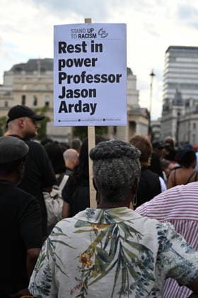 August 17, 2026, London, London, UK: London, UK. People attend a vigil in Trafalgar Square for the British academic Jason Arday who was found dead at his London home. Arday resigned last week as a Cambridge University Professor of sociology of education after allegations of plagiarism and questions about some of his achievements. London UK  - ZUMAl94_ 20260817_zaf_l94_052 Copyright: xRayxTangx