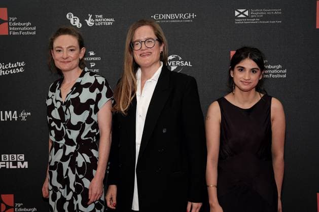 UK: Edinburgh International Film Festival at The Caledonian Hotel, Edinburgh, Scotland on 17 August 2026: Pictured: Flora Kate Nicholson (Actor), Sophie Heldman (Director) and Mia Tharia (Actor) attend the red carpet for The Education of Jane Cumming Edinburgh The Caledonian Hotel Lothian Scotland Copyright: xAlexxToddx
