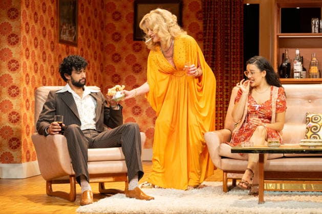 Omar Malik, Tamzin Outhwaite and Lauren Patel performs a scene at the production photocall of Abigail s Party, at The Harold Pinter Theatre in London, England. UK. Monday 17th August 2026. Copyright: xJamesxWarrenx ABIGAIL S PARTY - PRODUCTION PHOTOCALL31