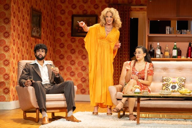 Omar Malik, Tamzin Outhwaite and Lauren Patel performs a scene at the production photocall of Abigail s Party, at The Harold Pinter Theatre in London, England. UK. Monday 17th August 2026. Copyright: xJamesxWarrenx ABIGAIL S PARTY - PRODUCTION PHOTOCALL32