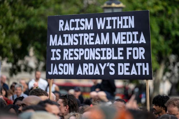 August 17, 2026, London, London, UK: LONDON, UK. A sign held up at a vigil in Trafalgar Square for the late Jason Arday, the former Cambridge professor who was found dead at an address in Battersea, south London, on 14 August following his resignation as a professor of sociology of education after allegations of plagiarism and questions about some of his achievements. The vigil has been called by Stand Up to Racism who say that Ã¢â‚¬Ëœthe right-wing press, politicians and the far right subjected Arday to the most vicious racismÃ¢ London UK  - ZUMAl94_ 20260817_zaf_l94_072 Copyright: xStephenxChungx