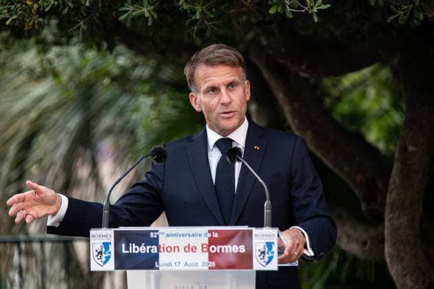 Liberation Ceremony in Bormes-les-Mimosas PHOTOPQR NICE MATIN Camille Dodet Bormes-les-Mimosas Bormes-les-Mimosas August 18, 2026 Photo PQR Camille Dodet Var Matin August 17, 2026 Bormes-les-Mimosas Final Liberation Ceremony in Bormes-les-Mimosas for President of the Republic Emmanuel Macron Photo PQR Camille Dodet Var Matin August 17, 2026 Bormes-les-Mimosas Final Liberation Ceremony in Bormes-les-Mimosas for President of the Republic Emmanuel Macron French President Emmanuel Macron during a ceremony commemorating the 82nd anniversary of the Allied Operation Dragoon landings in Provence and the liberation of the village of Bormes-les-Mimosas during World War II, in Bormes-les-Mimosas, southeastern France, on August 17, 2026, Bormes-les-Mi  Copyright: xPHOTOPQR NICExMATIN MAXPPPxCamillexDodetx 20260817NIM4290 20260817NIM4290