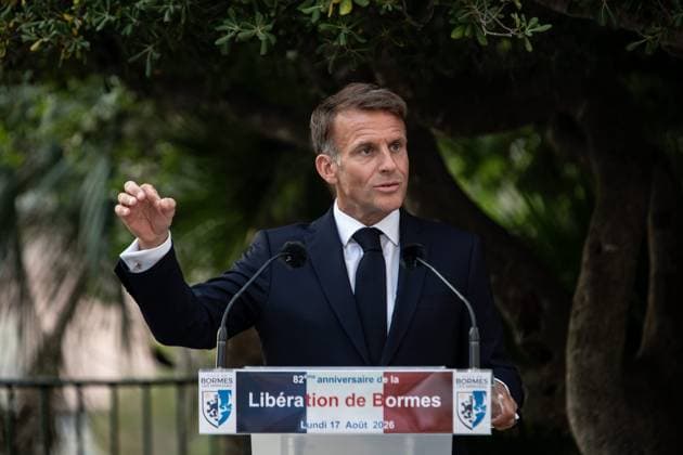 Liberation Ceremony in Bormes-les-Mimosas PHOTOPQR NICE MATIN Camille Dodet Bormes-les-Mimosas Bormes-les-Mimosas August 18, 2026 Photo PQR Camille Dodet Var Matin August 17, 2026 Bormes-les-Mimosas Final Liberation Ceremony in Bormes-les-Mimosas for President of the Republic Emmanuel Macron Photo: PQR, Camille Dodet, Var Matin, August 17, 2026, Bormes-les-Mimosas Final Liberation Ceremony in Bormes-les-Mimosas for President of the Republic Emmanuel Macron French President Emmanuel Macron during a ceremony commemorating the 82nd anniversary of the Allied Operation Dragoon landings in Provence and the liberation of the village of Bormes-les-Mimosas during World War II, in Bormes-les-Mimosas, southeastern France, on August 17, 2026, in Borme  Copyright: xPHOTOPQR NICExMATIN MAXPPPxCamillexDodetx 20260817NIM4298 20260817NIM4298