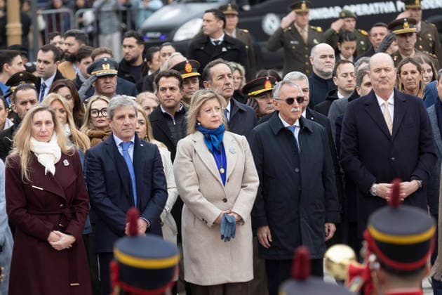 RECORD DATE NOT STATED Argentina: Milei at the ceremony honoring General San Martin. President Javier Milei delivered a speech at the San Martin Monument, located in the Retiro neighborhood of Buenos Aires, to mark the 176th anniversary of the Liberator™s passing. In the photo: (L to R) Karina Milei, Secretary General of the Presidency; Luis Caputo, Minister of Economy; Alejandra Monteoliva, Minister of Security; Mario Lugones, Minister of Health; and Federico Sturzenegger, Minister of Deregulation and State Transformation. Buenos Aires Argentina Copyright: xImagoxImages EstebanxOsoriox _52A9000