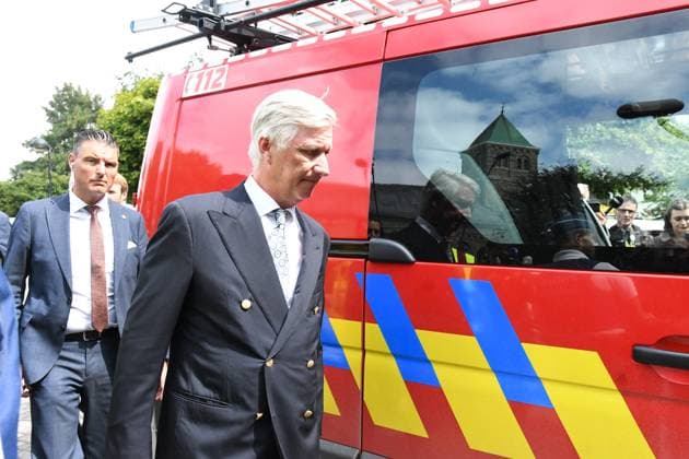 a visit of Belgian king at the command center in Sourbrodt, as fire rages in the Hautes Fagnes (High Fens) nature reserve, on Monday 17 August 2026 in Waimes. The fire started on August 14th and 2700 hectares (on a total of 4500) are impacted.  JILLxDELSAUX 183620147