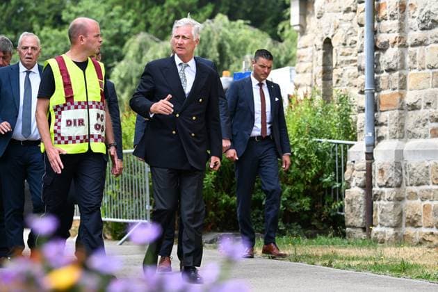 a visit of Belgian king at the command center in Sourbrodt, as fire rages in the Hautes Fagnes (High Fens) nature reserve, on Monday 17 August 2026 in Waimes. The fire started on August 14th and 2700 hectares (on a total of 4500) are impacted.  JILLxDELSAUX 183620077
