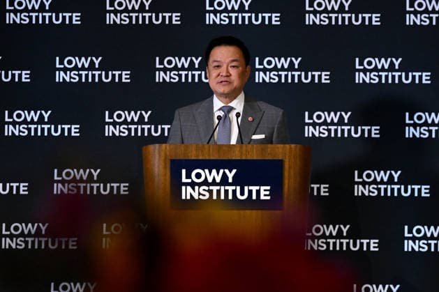 ANUTIN CHARNVIRAKUL AUSTRALIA VISIT, Prime Minister of Thailand Anutin Charnvirakul delivers an address to the Lowy Institute in Sydney, during a visit to Australia, Tuesday, August 18, 2026. ( NO ARCHIVING SYDNEY NEW SOUTH WALES AUSTRALIA  Copyright: xDANxHIMBRECHTSx 20260818149429771045