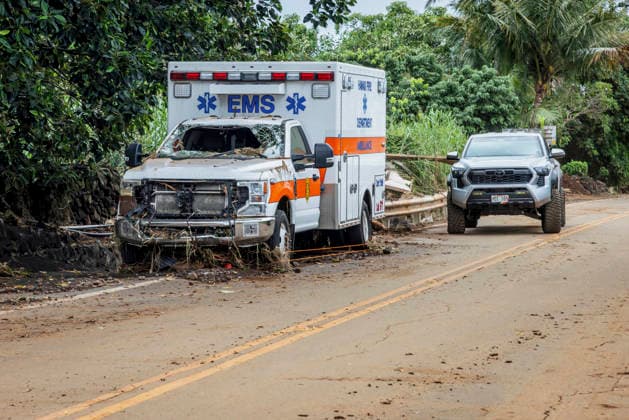 August 17, 2026, NÄÂÃäÂ»ÄÂLehu, Hawaii, U.S: An abandoned ambulance sits along Highway 11 in NÄÂÃäÂ»ÄÂlehu, Hawaii after being damaged by Hurricane Lala photographed Monday, August 17, 2026. Lala hit the island chain on August 16, 2026 causing widespread wind and flood damage to the island. Sections of Highway 11 and other roads were washed out and thousands are without power, some of whom may not get it back for several weeks. NÄÂÃäÂ»ÄÂLehu U.S - ZUMAd149 20260817_zap_d149_012 Copyright: xJamesxD.xDeCampx