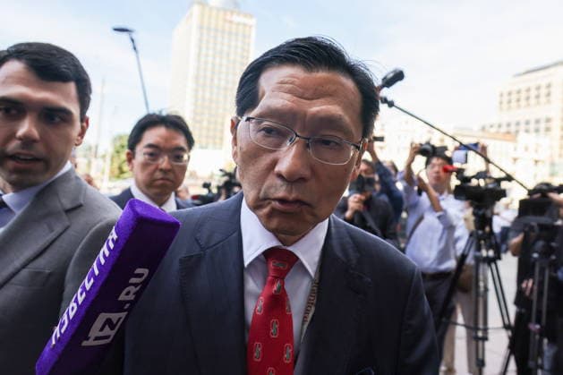 RUSSIA, MOSCOW - AUGUST 18, 2026: Akira Muto, Ambassador of Japan, appears before the press outside the main building of the Russian Foreign Ministry. Vladimir Gerdo TASS  96318968