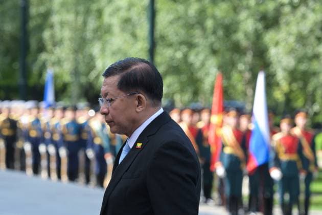Russia Myanmar Wreath Laying 9223354 18.08.2026 Myanmar President Min Aung Hlaing attends a wreath-laying ceremony at the Tomb of the Unknown Soldier by the Kremlin Wall in Moscow, Russia. Alexey Nikolskiy Sputnik Moscow Russia  Copyright: xAlexeyxNikolskiyx