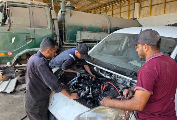 Palestinian Workers Repair Utility Facilities in Khan Younis Palestinian workers repair water and sewage facilities, generators and vehicles at a facility belonging to the Khan Younis municipality in Khan Younis, southern Gaza Strip, on August 18, 2026, in an effort to restore services damaged during the war. Shortages of fuel and generator oil threaten to halt municipal operations across the Gaza Strip, raising fears of a worsening water crisis, sewage overflows and the spread of disease among residents. Photo by Tariq Mohammad APA Images Khan Yunis Gaza Strip Palestinian Territory 180826_Khan_Yunis_TM_00(7) Copyright: xapaimagesxTariqxMohammad xapaimagesx