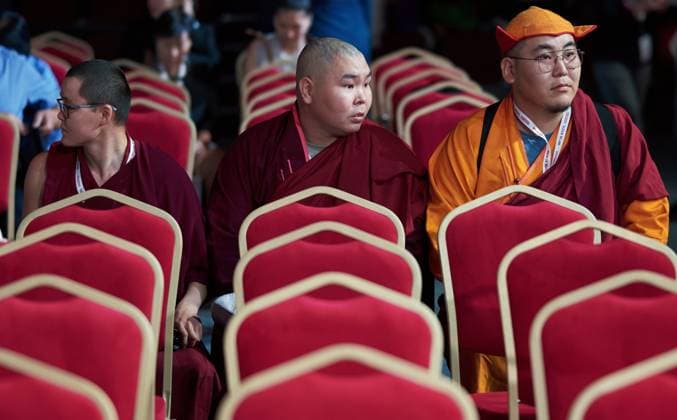 Russia International Buddhist Forum 9223408 18.08.2026 Participants wait before an opening session of the 4th International Buddhist Forum Buddhism in Dialogue with Cultures: The Future of Humanity in Kyzyl, the Republic of Tuva, Russia. Alexei Danichev Sputnik Kyzyl Republic of Tuva Russia  Copyright: xAlexeixDanichevx