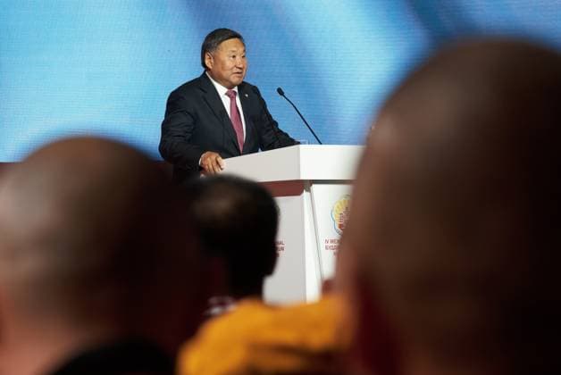 Russia International Buddhist Forum 9223447 18.08.2026 Head of the Republic of Tuva Vladislav Khovalyg speaks during an opening ceremony of the 4th International Buddhist Forum Buddhism in Dialogue with Cultures: The Future of Humanity in Kyzyl, the Republic of Tuva, Russia. Alexei Danichev Sputnik Kyzyl Republic of Tuva Russia  Copyright: xAlexeixDanichevx