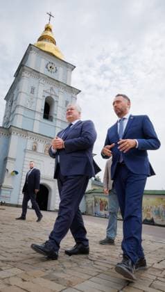 Vice-prime minister and Minister of Foreign Affairs Maxime Prevot and Ukraine s Foreign Minister Andriy Sybiha pictured during a visit to Kyiv, Tuesday 18 August 2026, part of a visit of the Belgian Foreign Minister to Ukraine.  BENOITxDOPPAGNE 183660143