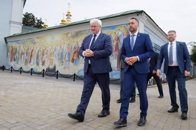 Vice-prime minister and Minister of Foreign Affairs Maxime Prevot and Ukraine s Foreign Minister Andriy Sybiha pictured during a visit to Kyiv, Tuesday 18 August 2026, part of a visit of the Belgian Foreign Minister to Ukraine.  BENOITxDOPPAGNE 183660720