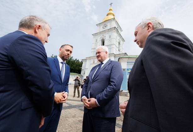 Vice-prime minister and Minister of Foreign Affairs Maxime Prevot and Ukraine s Foreign Minister Andriy Sybiha pictured during a visit to Kyiv, Tuesday 18 August 2026, part of a visit of the Belgian Foreign Minister to Ukraine.  BENOITxDOPPAGNE 183660757