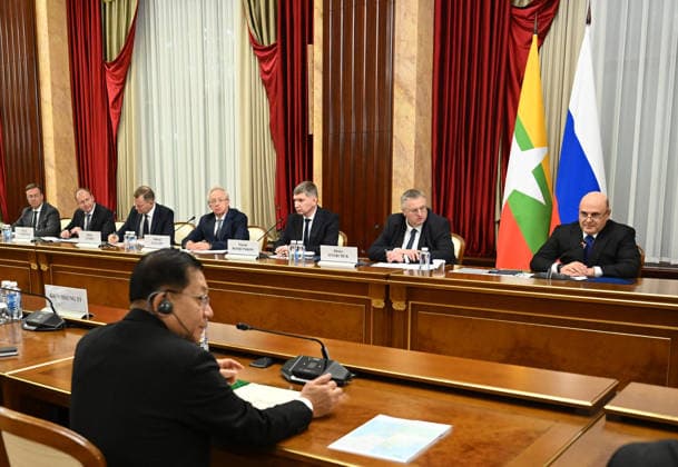 Russia Myanmar Mishustin 9223545 18.08.2026 Myanmar President Min Aung Hlaing and Russian Prime Minister Mikhail Mishustin attend a meeting in Moscow, Russia. Alexander Miridonov Sputnik Moscow Russia  Copyright: xAlexanderxMiridonovx