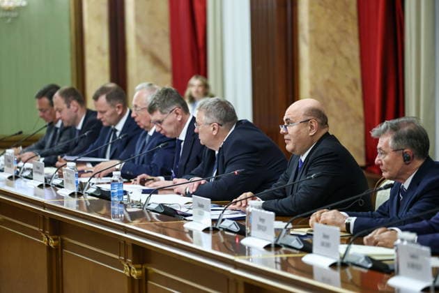 RUSSIA, MOSCOW - AUGUST 18, 2026: Mikhail Mishustin (2nd R), Prime Minister of Russia, attends a meeting with Min Aung Hlaing, President of Myanmar. Mikhail Tereshchenko TASS  96322696