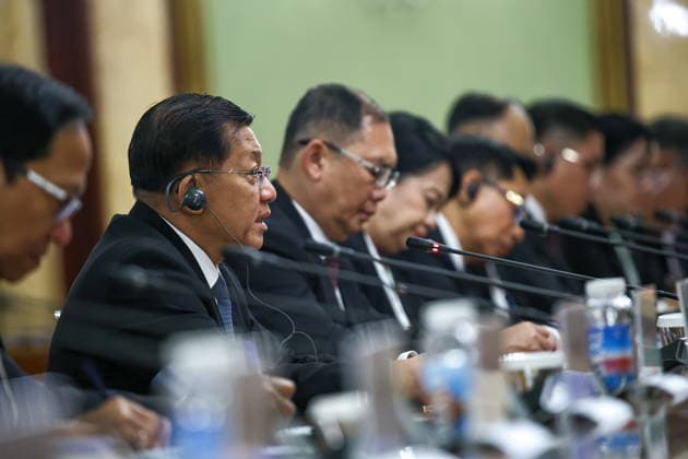 RUSSIA, MOSCOW - AUGUST 18, 2026: Min Aung Hlaing, President of Myanmar, attends a meeting with Mikhail Mishustin, Prime Minister of Russia. Mikhail Tereshchenko TASS  96322836