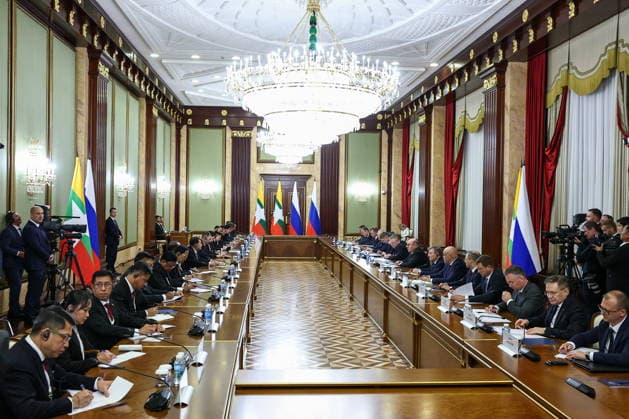 RUSSIA, MOSCOW - AUGUST 18, 2026: A meeting takes place between Mikhail Mishustin, Prime Minister of Russia, and Min Aung Hlaing, President of Myanmar. Mikhail Tereshchenko TASS  96322561